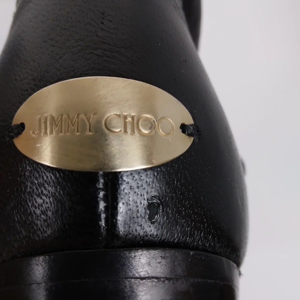 EU Size 34 1/2 Jimmy Choo Dart Black Biker Moto Heeled Leather Boots